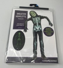 Child Glow In The Dark Skeleton 4 Piece Halloween Dress Up Costume child L 12-14
