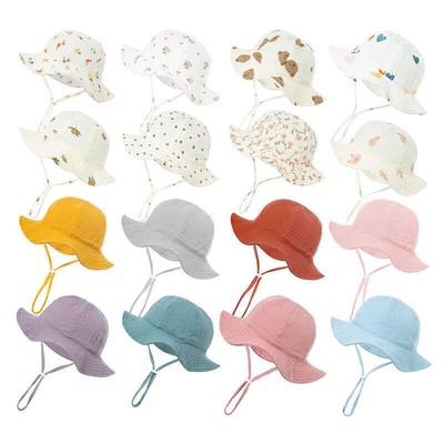 3~12 Months Baby Cotton Sun Hat for Girls/Boys Outdoor Beach Hat Kids Bucket Cap