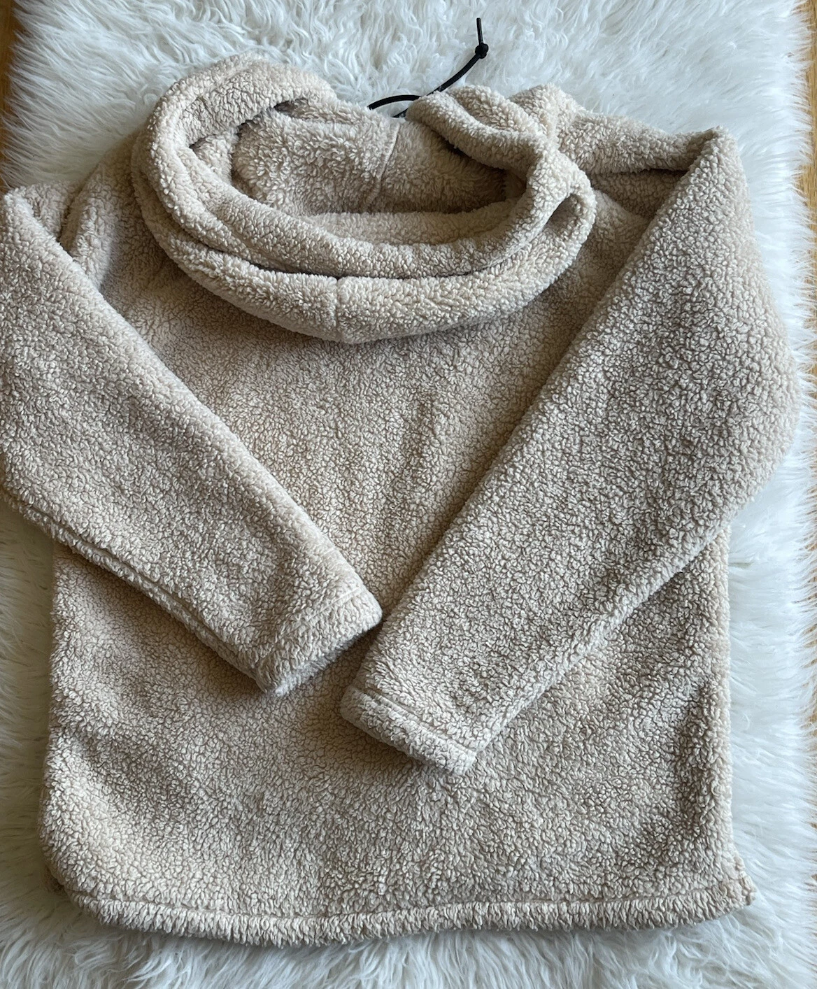 OFF WHITE ROSA Victorias Secret mezza zip Teddy Sherpa pullover felpa con cappuccio piccola vaniglia avorio