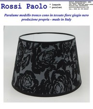 Paralume cappello lampada in tessuto con disegno fiore grigio nero made in Italy