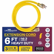 6ft Power Outdoor Extension Cord & Indoor - Waterproof Electric Drop Cord Cable