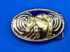 Horse Head Through Lucky Horseshoe Mixed Metal Small Ornate Belt Buckle