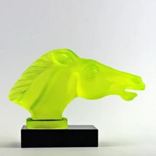 Art Deco Vaseline Uranium Glass ' Head Horse ' Car Mascot Sculpture H. Hoffmann