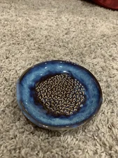 Simply Stoneware 5” Brown /blue Ceramic Garlic Ginger Root  Lemon Grater Dish
