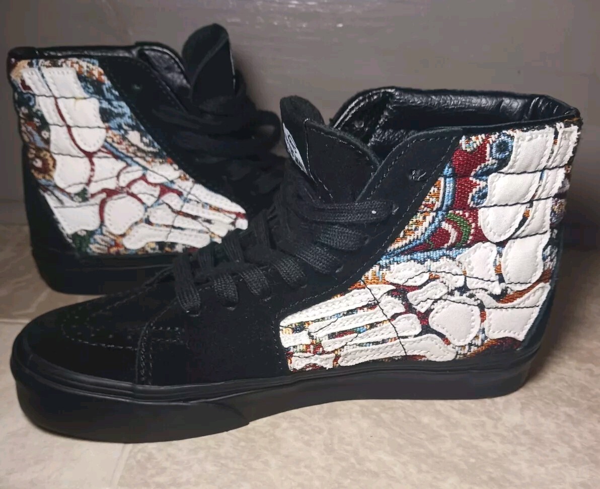 Vans Sk-8 High Hazy Bones Appliqué Sneakers Black Suede SZ 4 Men