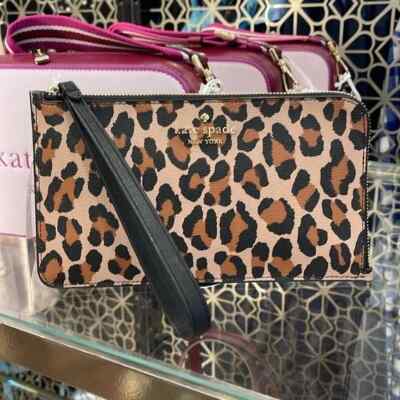 Kate Spade Lucy Leopard Medium Saffiano L-Zip Wristlet KH767