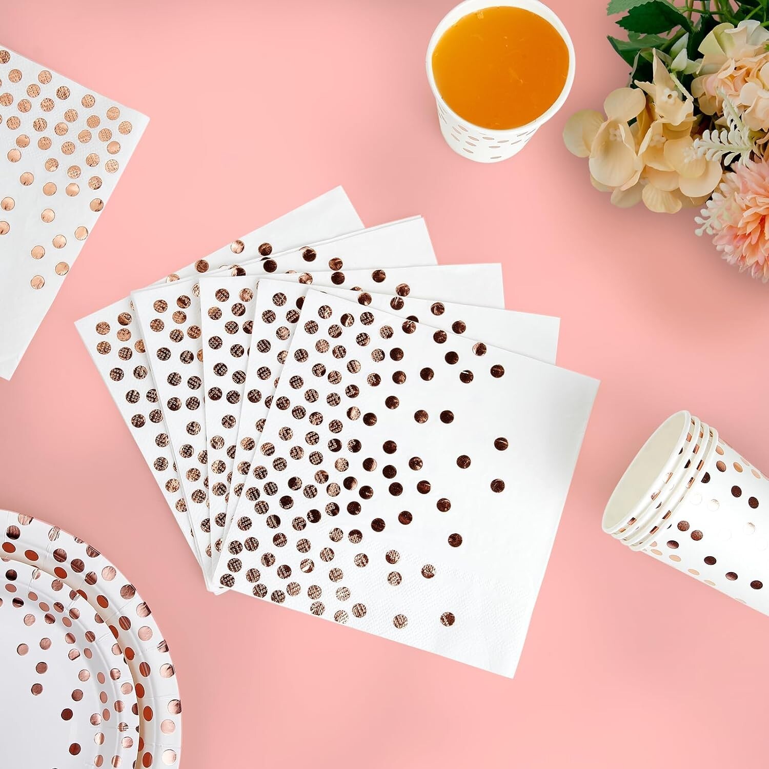 White & Rose Gold Party Supplies 350PCS Disposable Dinnerware Set New