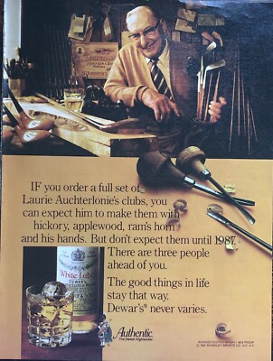1981 Dewars White Label PRINT AD Laurie Auchterlonie Golf Clubs Handmade VTG 80s