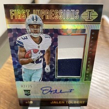 2022 ILLUSIONS JALEN TOLBERT RPA /25 RC Patch Auto FIRST IMPRESSIONS ssp