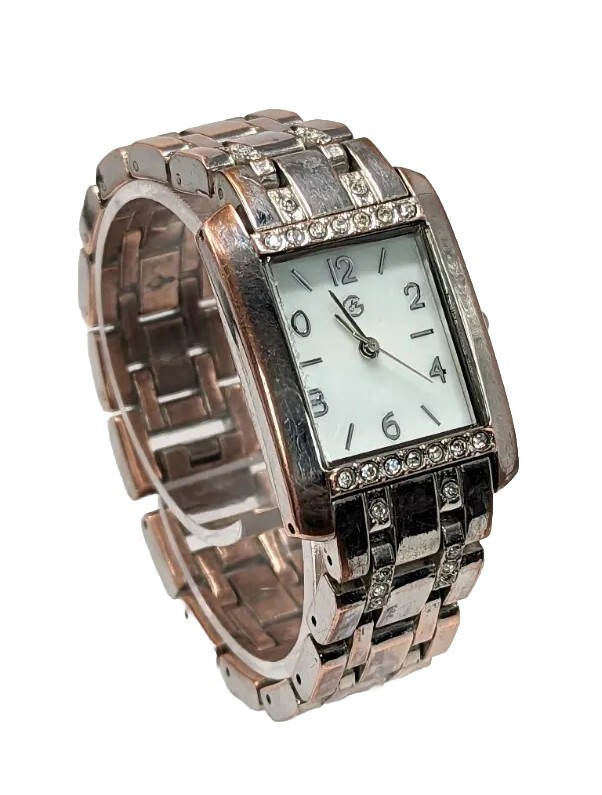 Ladies SilverTone Rectangular Watch with Rhinesto… - image 1