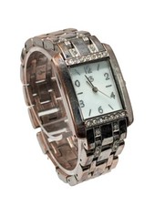 Ladies SilverTone Rectangular Watch with Rhinestones by George NEW BATT