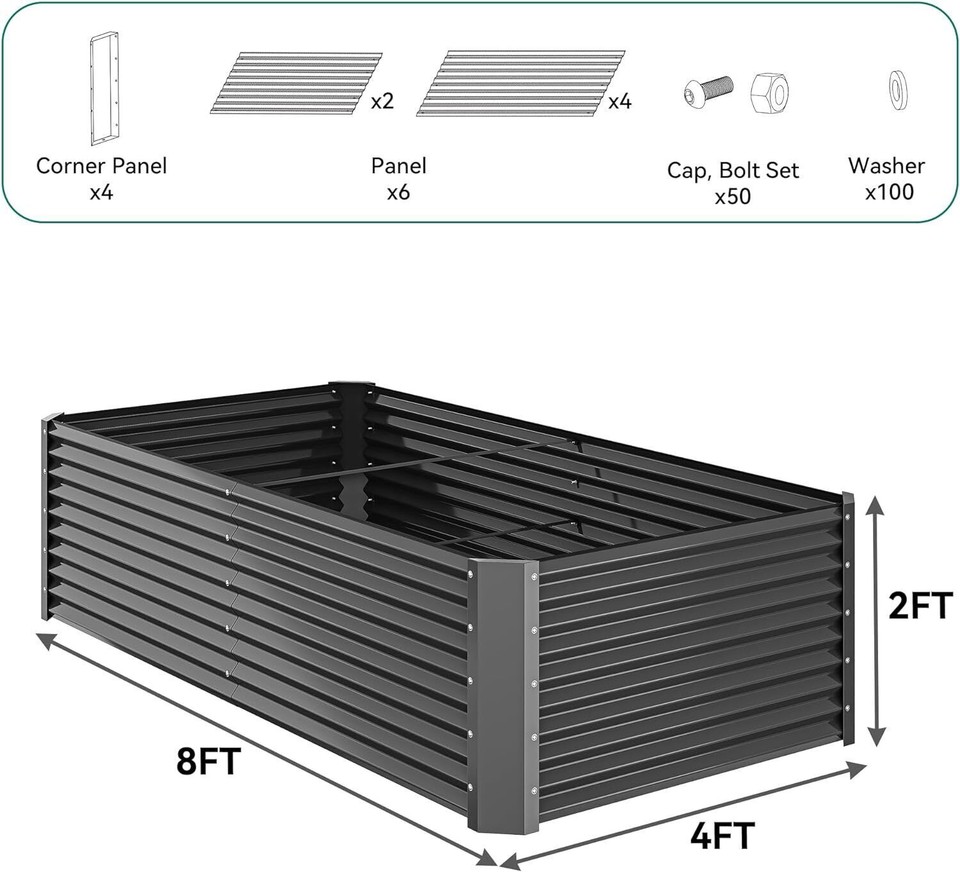 VINGLI 8x4x2ft Galvanized Raised Garden Bed – Oval Metal Planter Box For Vegetables, Outdoor, Easy Assembly