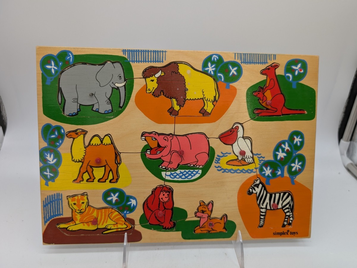 Simplex Made In Holland Wooden Peg Zoo Animals Puzzle Ages 2 And