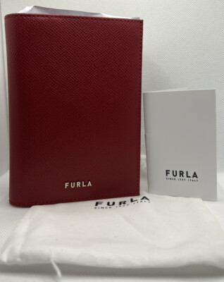    Furla    Classic Passport Card Holder Case Red Leather Wallet   D46o4