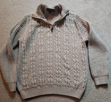Tasso Elba Mens Large Knit Tan Sweater Quarter Zip Neck Pullover 100 Cotton FS 