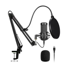  Studio Condenser USB Microphone Computer PC Microphone Kit with Black 