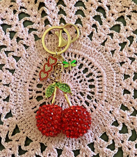 Crystal Rhinestone Red Cherry Keychain Bag Pendant Purse Charm Key Ring K8