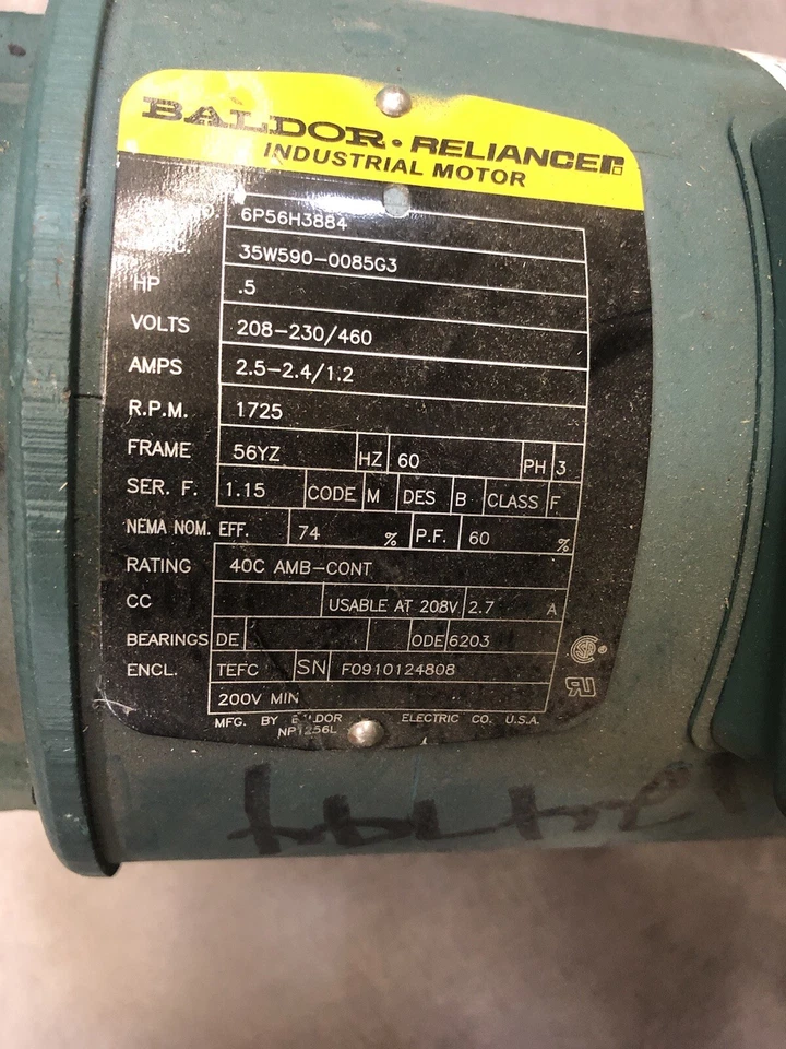 BALDOR RELIANCE MOTOR 6P56H3884 .5HP 1725RPM W/ DODGE GEAR BOX - NOS - Image 2 of 4
