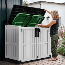 Waterproof Garden Wastebin Storage Box 35CuFT Outdoor Tool Cabinet Lockable Door
