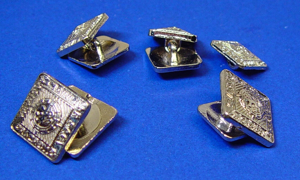 Set of 9 shiny silver tone metal Clann Nar Sael square buttons good used cond. - Image 4 of 4