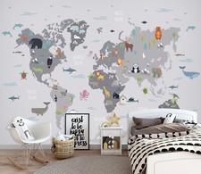 3D Gray World Map R15360 Wallpaper Wall Mural Self-adhesive Removable Luna