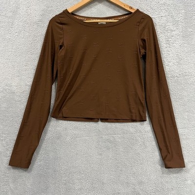 Nike Air Shirt Womens Small Brown Slim Fit Long Sleeve Monogram Logo DQ6919-010