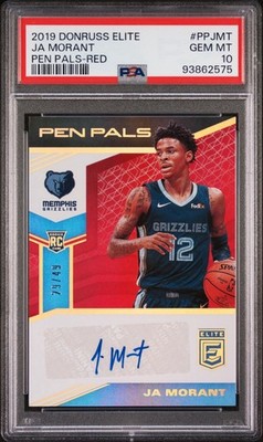 2019-20 Donruss Elite Ja Morant #PP-17 Pen Pals Auto Red /49 PSA 10 Rookie (RC)