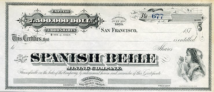 187_ Spanish Belle Mining Co Stock Certificate