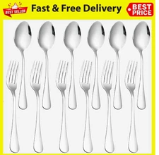 Set of 12 Stainless Steel Dinner Forks and Spoons Silverware Set Heavy-Duty / US