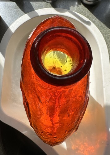 Vintage Blenko Glass Decanter Bottle Base Tangerine Textured MCM Wayne Husted - Picture 5 of 8
