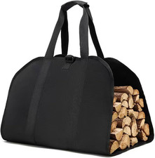 Large Canvas Firewood Carrier Tote   Heavy Duty Log Bag with Reinforced Straps