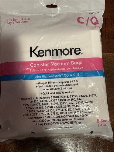 Kenmore Sears Tipo Q/C 50104 Confezione da 8 Sacchetti Sottovuoto Bidone Stile C/Q 5055 - Foto 2 di 3