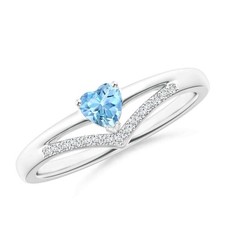 Aquamarine Stone 925 Silver Solitaire with Accents March Prong Ring Jewelry US 7