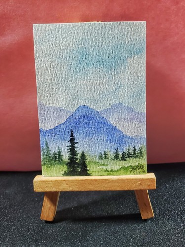 aceo original painting 2.5 x 3.5 watercolor landscape sunset
