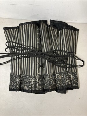Corset Body Shaper Black & Silver Goth Fetish Dominatrix Size 30