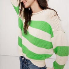 BANANA REPUBLIC Cotton Roll-Neck Sweater Green Ivory Stripe Sz XL NWT 120 T12 
