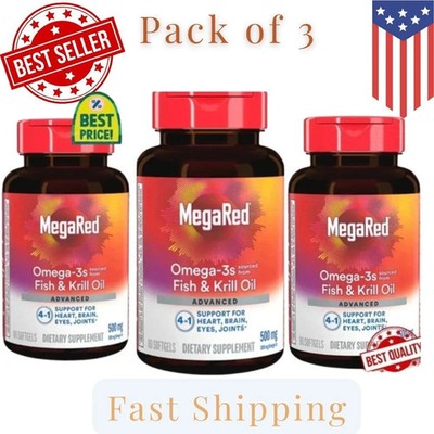 3 Pack   MegaRed Omega-3 Fish Oil + Krill Oil 500mg | 80 Softgels Each Best sale