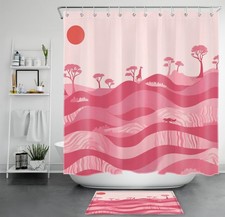 Boho Sun Desert Pink Abstract Striped Shower Curtain Bathroom Accessories Set