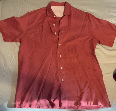 Tasso Elba Men's Red Linen Short Sleeve Button-Up Point Collar Solid M
