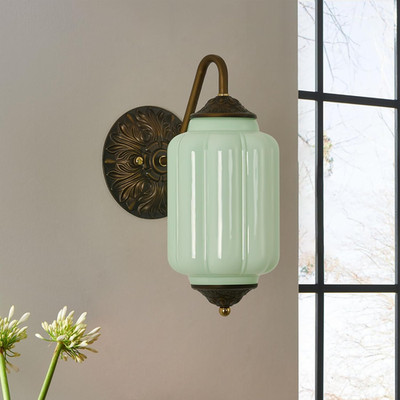 Dimmable Vintage Milk Glass Wall Sconce - Antique Brass Mid Century Light