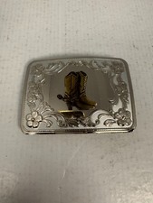 Vintage Western boots belt buckle silver and nickle plated ornate