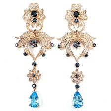 GENUINE AAA SWISS BLUE TOPAZ, SAPPHIRE  WHITE CZ STERLING 925 SILVER EARRING