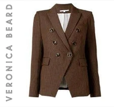 NEW, Veronica Beard Miller Dickey Jacket in Micro Gingham Camel Size 24 #SJ2