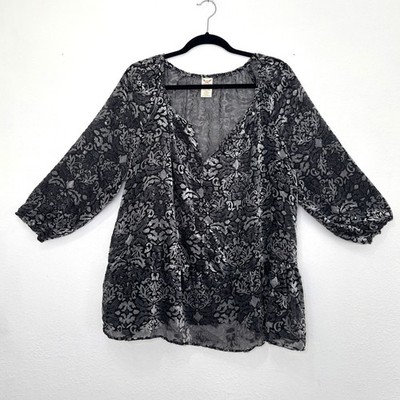 Faded Glory Womens Velvet Burnout Top XXL Sheer Whimsigoth Vintage Y2K Fairy