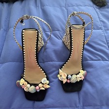 Betsey Johnson Women s Anckor Triangle Heeled Sandal Seashells Size 8M EUC