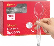 300 Pa Heavyweight Clear Plastic Tea Spoons with Engraved Design