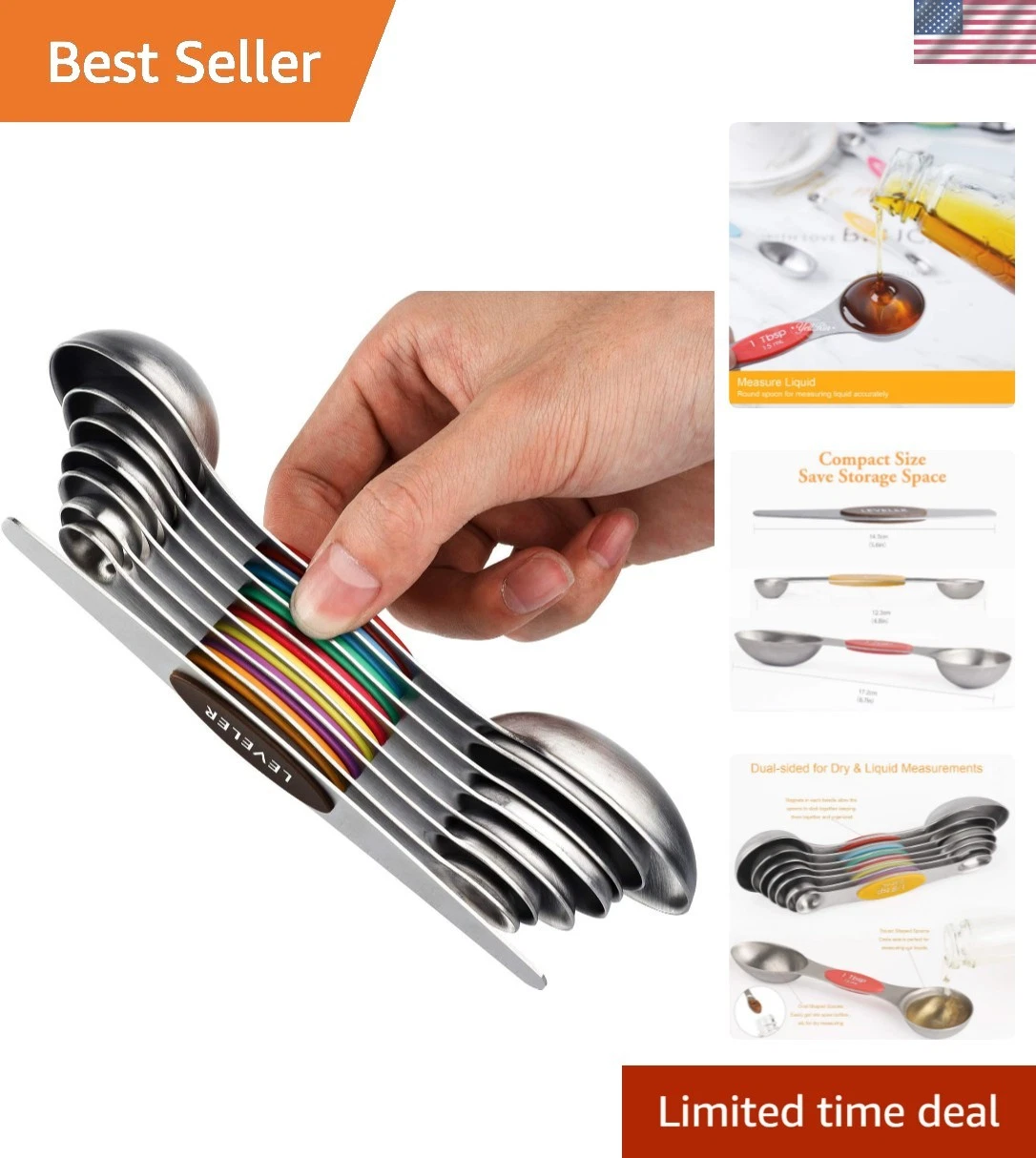 Magnetic Measuring Spoons Set of 8 Stainless Steel Dual Sided Stackable Measu...
Opens in a new wind