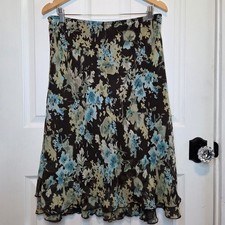 Vtg Y2k 90s Midi Skirt Brown Green Blue Chiffon M Cottagecore Forest Fairy Boho