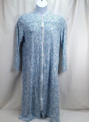 Adonna Sleepwear Nightgown Floral Print Blue Size Large Full Zip