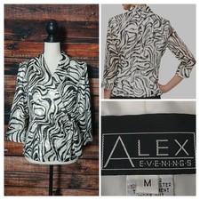 Alex Evenings Jacket Size M Wrap Tie Front 3/4 Length Cuffed Sleeves Metallic